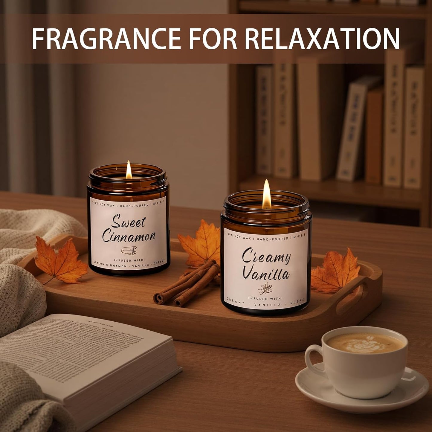 Auelife Fall Candle, Sweet Cinnamon Scented Candle, Fall Scents Soy Candles for Home Scented - Autumn Candles Gifts Set for Men and Women, Holiday, Thanksgiving, 7oz