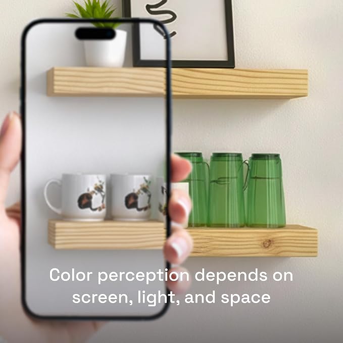 Wood Floating Shelves for Wall 12 Inch, Natural Wood, Small Wooden Shelf | Solid Wood, Wall Mounted, Bathroom Kitchen Bedroom Rustic Farmhouse, Light Oak Finish, 12W × 6.7D, Set of 2