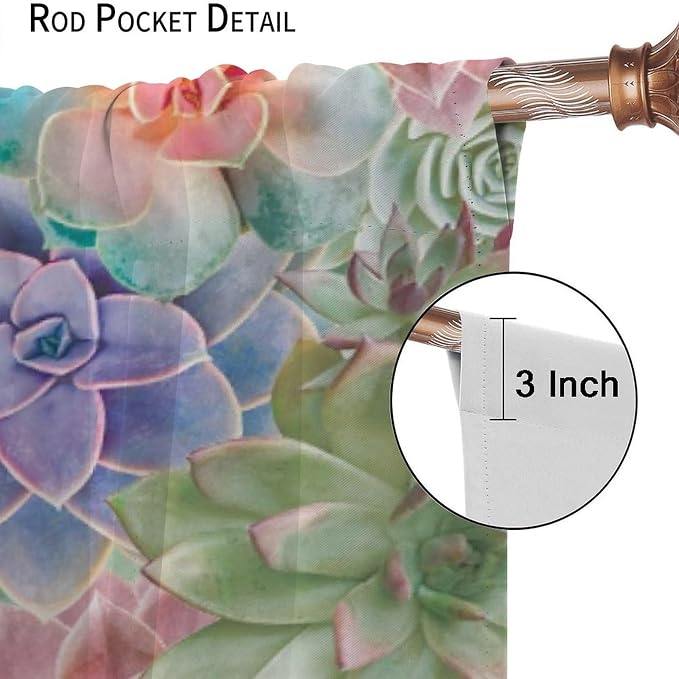 Boho Cactus Floral Curtain Tropical Colorful Succulent Plants Beautiful Flower Retro for Home Kitchen Restaurant Decoration Drapes 2 Panels 63x72in