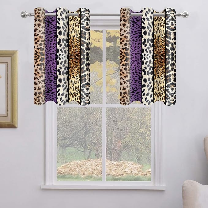 Wild Animal Print Curtain, Room Darkening Thermal Insulated Blackout Leopard Boa Window Drapes with Grommets for Living, Dining, Bedroom, Purple Leopard Print, 42"x 36", 2 Panels