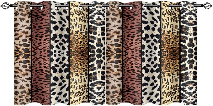 Wild Animal Print Curtain, Room Darkening Thermal Insulated Blackout Leopard Boa Window Drapes with Grommets for Living, Dining, Bedroom, Brown Leopard Print, 42"x 36", 2 Panels