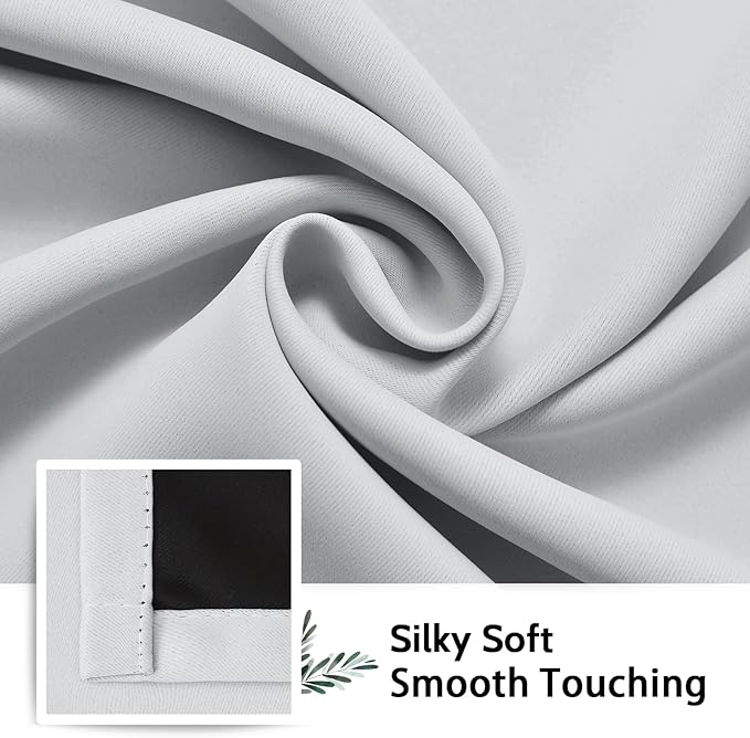 SimpleHome 100% Blackout Curtains for Bedroom,Thermal Insulated White Grommet Window Drapes Room Darkening Curtains for Living Room with Black Back,38 x 63 Inch,2 Panels