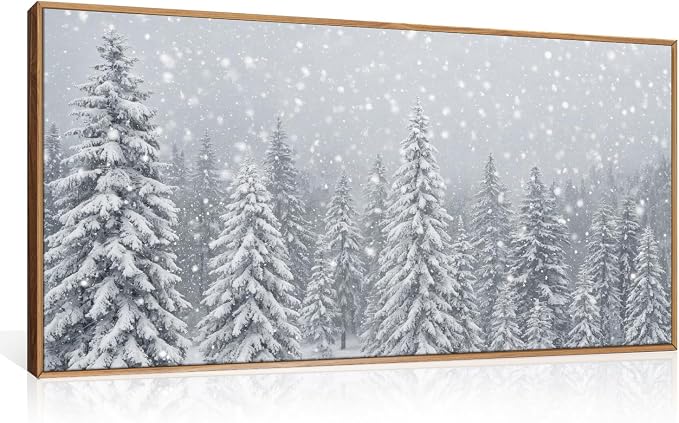 Snowy Christmas Tree Natural Woodland Framed Canvas Wall Art Set,Modern Rustic Winter Snow Covered Pine Forest Wall Decor,Wilderness Frosty Landscape Artwork for Xmas Room,Farmhouse- 40"x20"x1