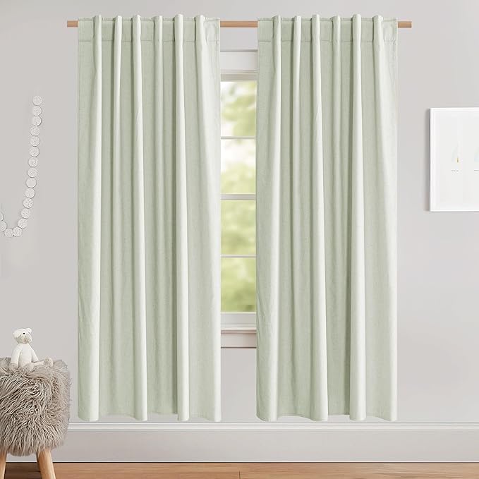 NICETOWN Sage Green High-End Thermal Flax Linen Curtains, Full Blackout Privacy Drapes 72" Long for Dining Room, Soundproof Window Treatment Panels for Hall Room, 52" Wide Per Panel, Set of 2