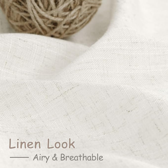 Nanspring Beige White Linen Curtains for Living Room 94 Inches Long Back Tab and Rod Pocket Light Filtering Semi Sheer Curtain Rustic Farmhouse Decor Luxury Drapes for Bedroom Office 52x94, 2 Panels