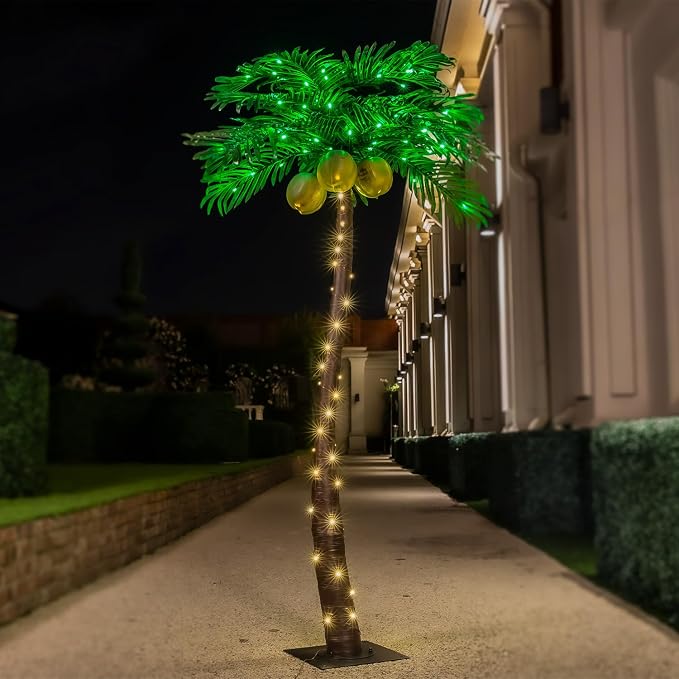TYBEEU 5ft Lighted Palm Tree with 136 LED Lights & Glowing Coconuts | Dimmable | Decorative Artificial Tree | Indoor & Outdoor Use