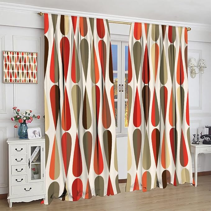JESTRONRY Mid Century Curtains,Modern Abstract Triangular Retro Design Room Darkening Door Window Rod Pocket Curtain for Living Room Bedroom Kitchen Bathroom 42x45in