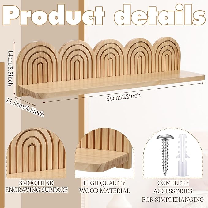 Briwooody Wood Wall Coat Rack/Boho Wall Shelf Mid-Century Modern Wooden Coat Vintage Mount Altar Decor for Bathroom Bedroom Office Nursery Decor Entryway Organize (22 x 5.5 x 4.5 Inch,Wood,1 Pcs)