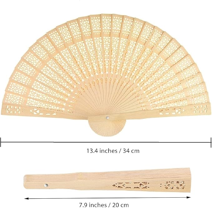 Wobe 60Pcs Sandalwood Fans Wedding Favors Hand Held Folding Fans Openwork | 8 Inch Wooden Personal Handheld Folding Fans for Wedding Party, Home Decorations, Baby Shower, Birthday