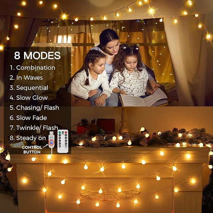 suddus 50 LED Classroom Globe String Lights USB Warm White with Remote | Hanging Fairy Lights With Timer,String Lights for Bedroom for Bedroom, Dorm, Classroom Christmas,Indoor,Outdoor Decor