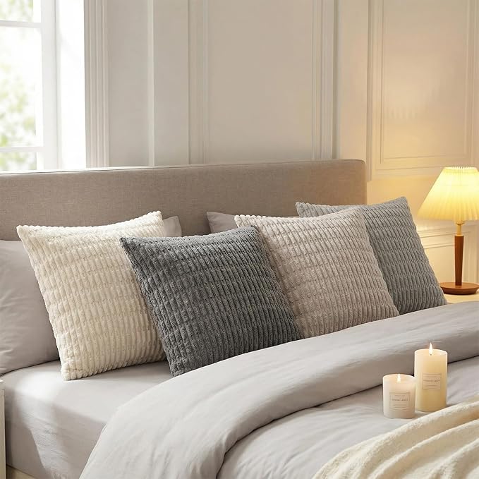 Fancy Homi 4 Packs Decorative Throw Pillow Covers for Living Room Couch Bed, Modern Farmhouse Boho Home Décor Accent Cushion Case, 12" x 12", Grey Series
