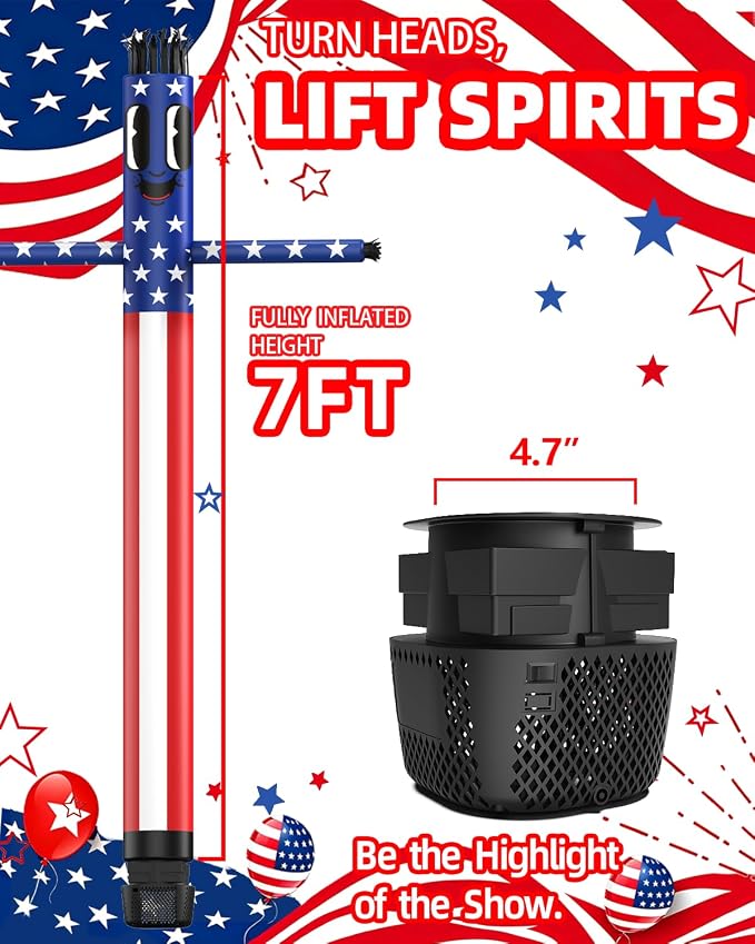 7 FT Inflatable Tube Man with Blower: Patriotic Inflatable Dancing Man for July 4th Yard Decor, Store Grand Opening, Indoor & Outdoor Holiday Party Celebrations (Red)