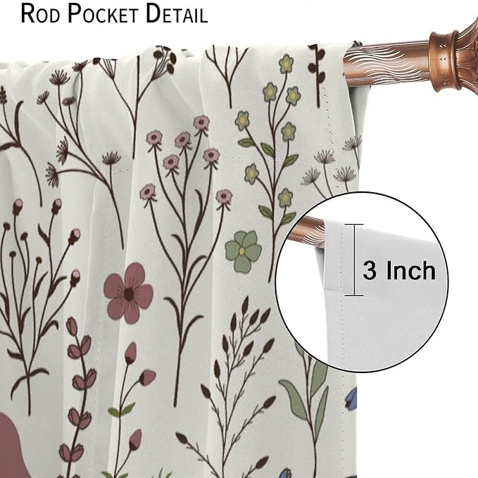 Mushroom Curtains,Colorful Plant Forest Botanical Print Window Treatments for Bedroom Living Room Kitchen Cartoon Herbs Floral Window Drapes 2 Panels Set,Total Size 55 x 63 Inch