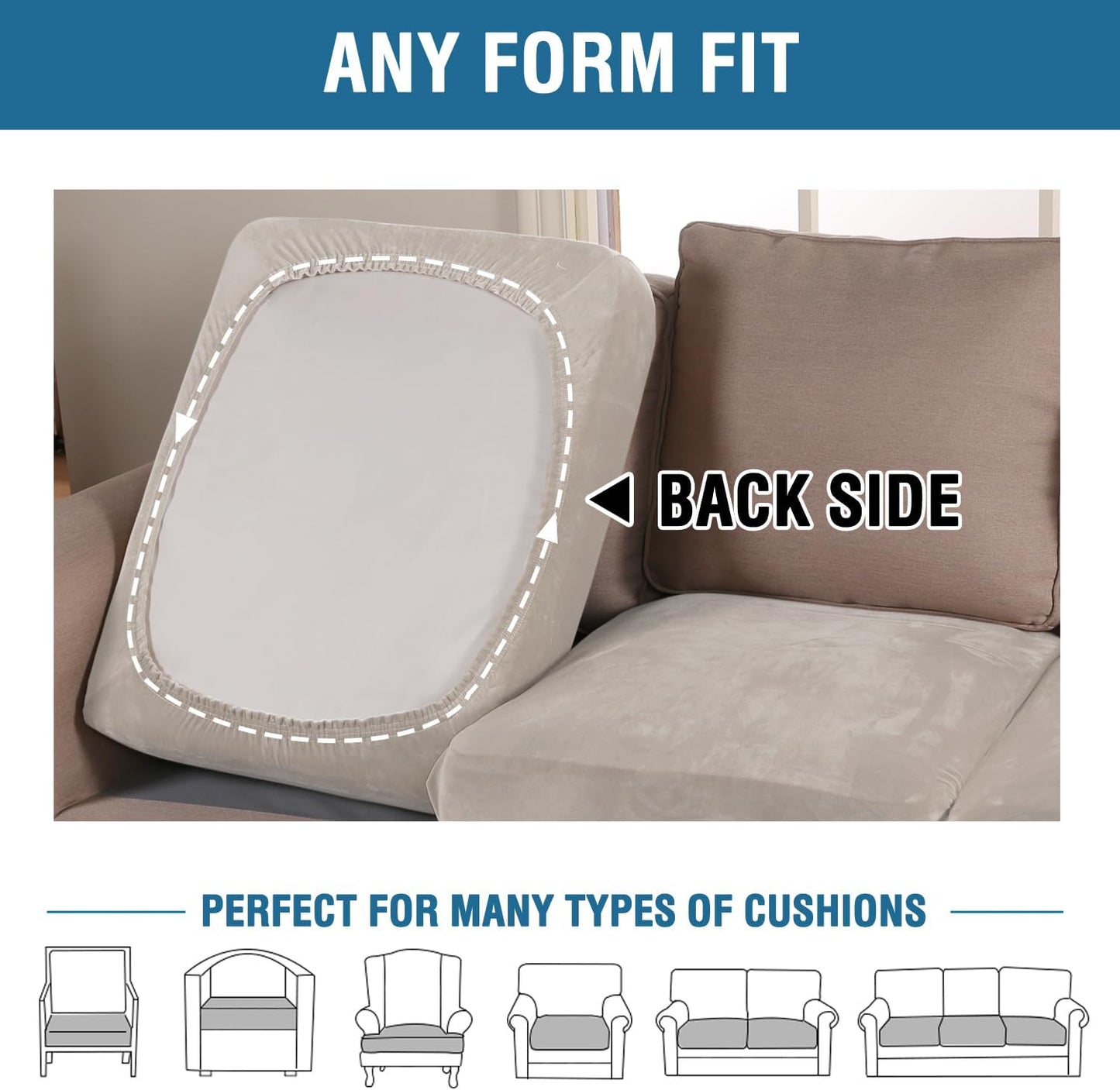 H.VERSAILTEX Velvet Stretch Couch Cushion Cover Plush Cushion Slipcover for Chair Loveseat Sofa Cushion Furniture Protector Seat Cushion Sofa Cover (2 Piece Medium Sofa Cushion Covers, French Oak)