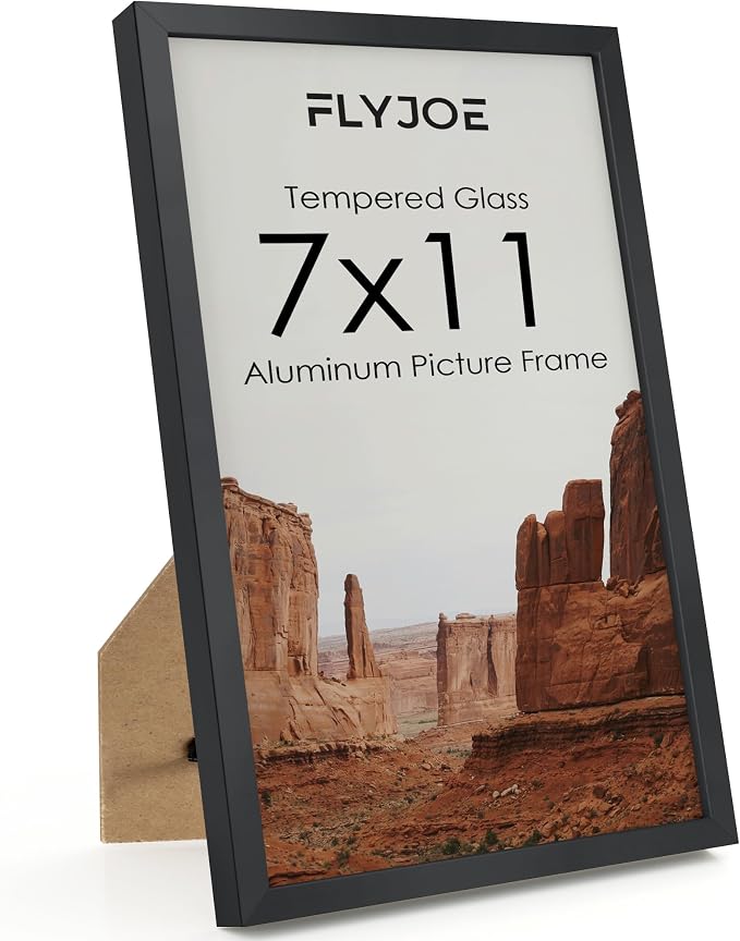 FLYJOE 7x11 Metal Picture Frame - Black Aluminum Picture Frames with Real Glass, Wall Mounting Horizontally or Vertically, Simple and Elegant Decor for Wall Gallery Poster Photo 11x7 Frame, Black