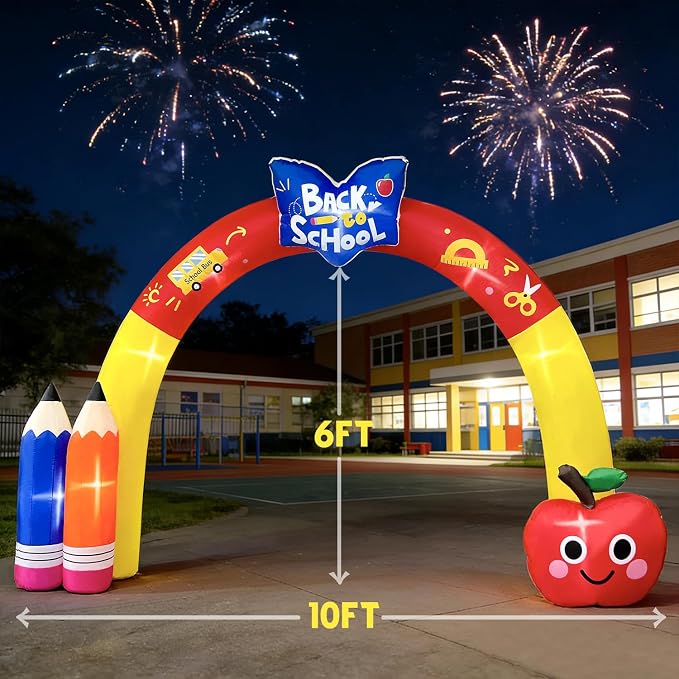 DomKom 10FT Back to School Inflatable Arch – Featuring Open Book, Colorful Pencils & Apple Decor, Ideal for 2026 First Day of School & Kindergarten Graduation, Blow-up Archway for Yard Decor