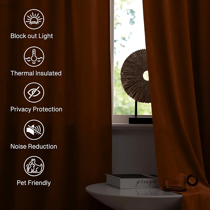 StangH Orange Velvet Curtains 108 inches Long, Extra Long Luxury Home Decor Room Darkening Energy Saving Window Treatment Holiday Backdrops for Party, W52 x L108, 2 Panels | 300GSM Rich Soft Velvet, Holiday Window Treatment, Backdrop Curtains, Thermal ...