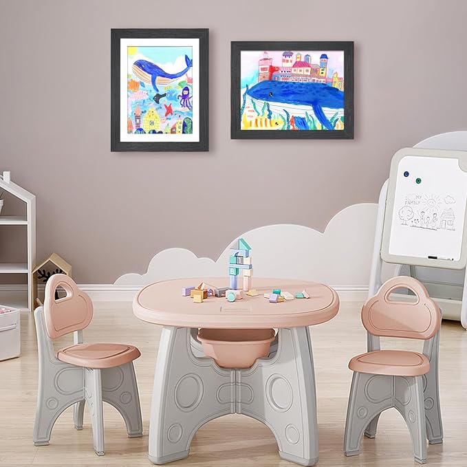 KINLINK 9x12 Kids Art Frame 2 Pack, Solid Wood Artwork Frames Changeable, Front Opening Hold 150 Pictures, Art Frames for Kids Artwork, 8.5x11 with Mat 9x12 without Mat, Picture Frames Black Wood