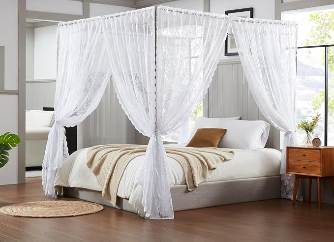 Treatmentex Floral White Lace Curtains 63 inch Length, French Rose Embroidered Sheer Curtains for Living Room Bedroom, Light Filtering Lace Window Drapes Rod Pocket 54" w 2Panels