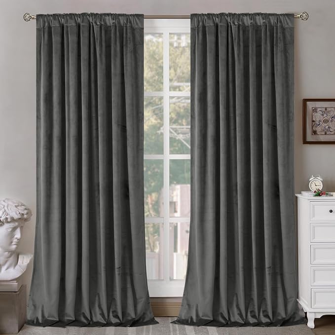 BGment Grey Velvet Blackout Curtains for Living Room, 84 inches Long Thermal Insulated Curtains Noise Reduce Back Tab and Rod Pocket Luxury Panels for Bedroom, 2 Panels, 60 x 84 Inch