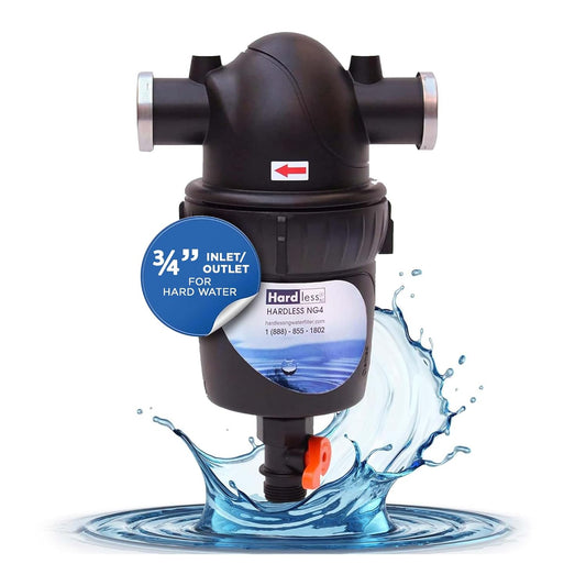 Hardless NG4 Whole House Water Filter- Salt-Free Alternative Softening Device- Reduces Limescale, Sediment & More - Compact, Easy to Install- Comes with 3/4" Inlet/Outlet- Home Water Filtration System