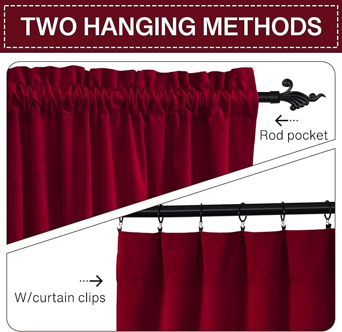 StangH Christmas Red Curtains for Sliding Door, W62 x L90, 2 Panels | Thermal Insulated, Privacy Protect, 300GSM Rich Velvet, Christmas Holiday Gifts, Noise Reducing, Home Theater, Living Room