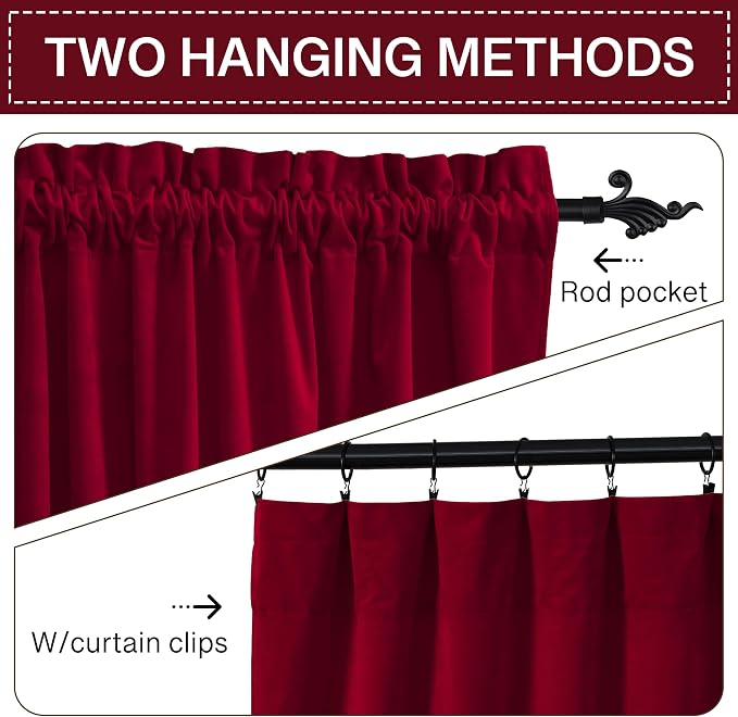 StangH Christmas Red Velvet Curtains 94 inches Luxurious Room Darkening Window Drapes for Living Room, Soft Thermal Insulated Curtains for Theater, W52 x L94, 2 Panels