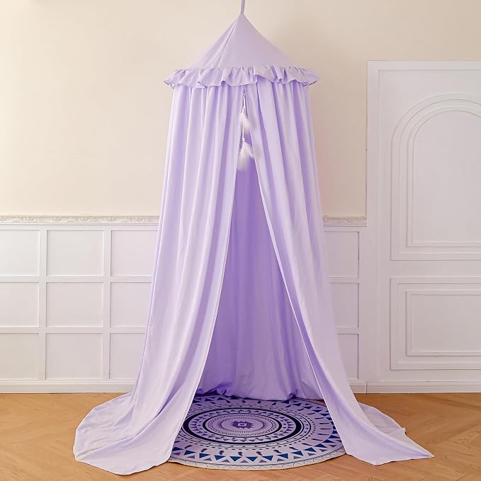 Princess Decor Canopy for Kids Bed, Soft and Durable Bed Canopy for Girls Room Tent Canopy Dreamy Mosquito Net Bedding, Children Reading Nook Canopies Indoor (Purple)