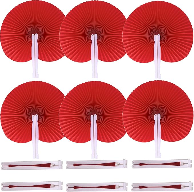 20 Pieces Red Round Paper Fans | Foldable Handheld Fans for Women,Folding Hand Fans for Wedding,Bridal Guest,Church,Party Favors,Dancing,Birthday,DIY