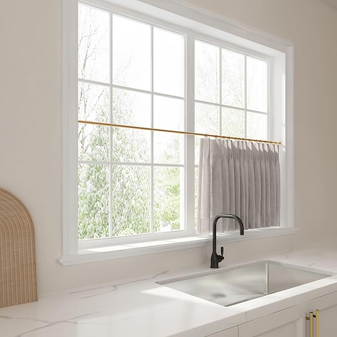 TWOPAGES 34" W x 30" L Linen Blend Cafe Curtains for Kitchen Window, Light Filtering Pinch Pleated Tier Curtains, Modern Farmhouse Half Window Curtains for Small Window, Rock Grey, 2 Panels