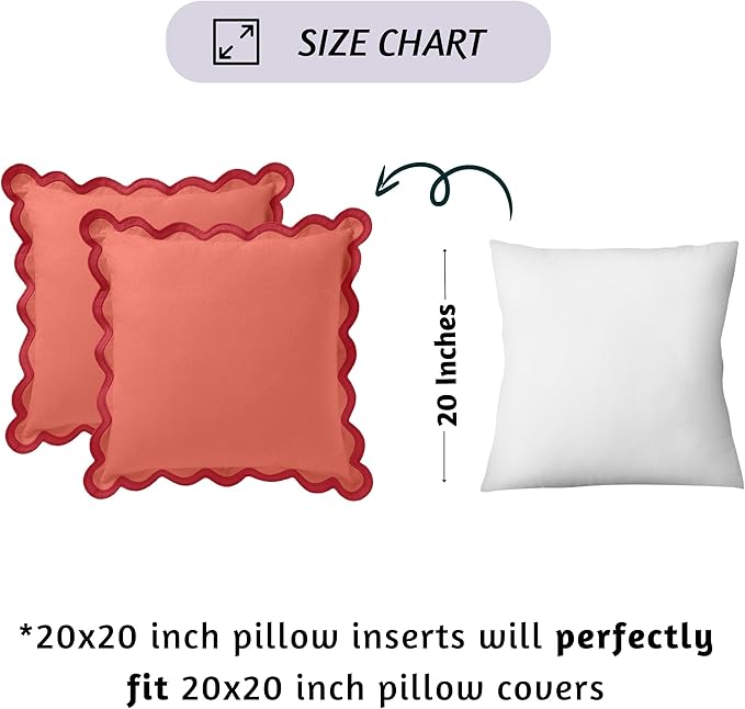 Folkulture Fall Pillow Covers 20x20 - Set of 2 | Red Fall Throw Pillows for Living Room, Fall Bedroom Decor |Decorative, Cute, Aesthetic, Preppy, Scalloped Outdoor Pillows for Couch,Farmhouse Decor