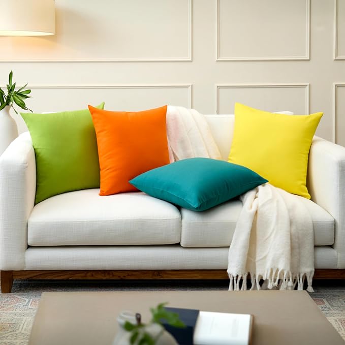 Encasa XO Throw Pillow Covers 24x24 in Set of 4 Bright Combo | No Inserts | Cotton Pillow Covers for Living Room, Bed, Sofa, Couch | Decorative Cushion Covers with Improved Zipper