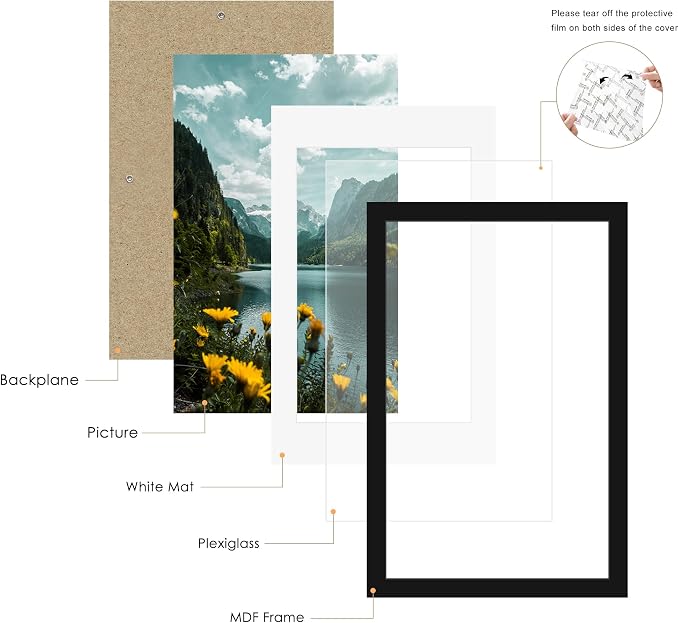 Picrit 14x22 Picture Frame 3 Pack, Black Poster Frame, Display Poster 11 x 17 with Mat or 14 x 22 without Mat for Horizontal or Vertical Wall Mounting