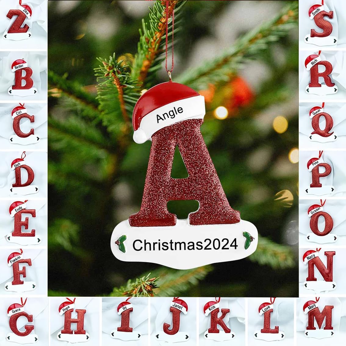 Personalized Christmas Ornaments - Custom Picture & Text Ornaments for Christmas 2024, Baby's 1st Christmas Ornament with Picture for Xmas Tree Custom Gifts for Family, Mom, Dad, Friend (A-Z)