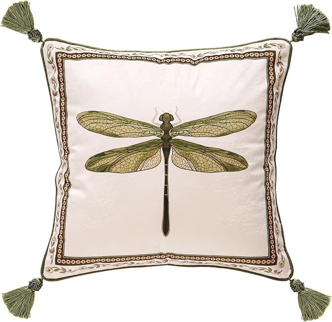 ISAENNE Designer Vintage French Velvet Throw Pillow Cover,18"x18"-Grace C | Pillow Cover,Concealed Zipper Design,Dragonfly Pattern,Sofas,Bedroom,Living Room,Lounge Chairs,All Season Home Decor