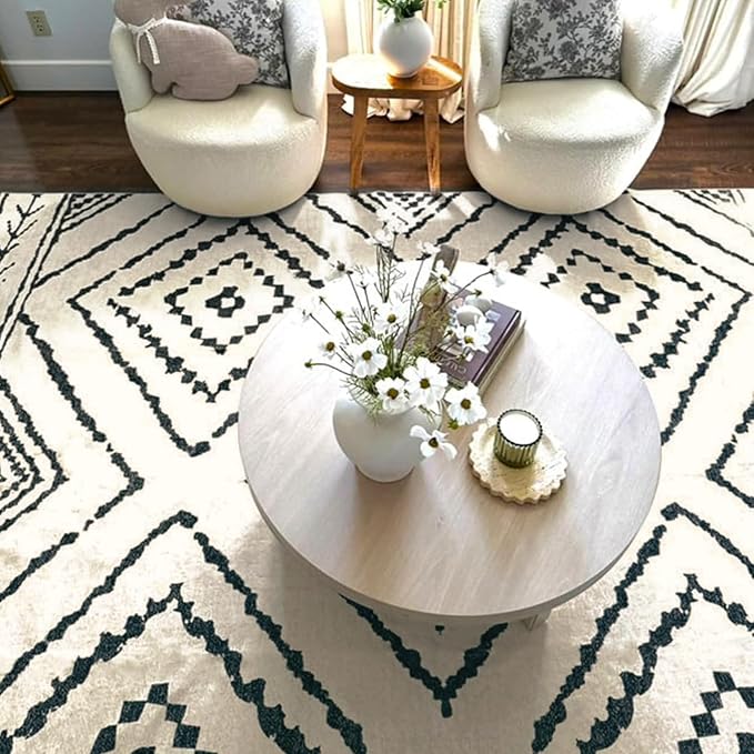 BESTSWEETIE Area Rug 5x7 Rug Machine Washable Non-Slip Low Pile Print Pattern Western Rug for Living Room Bedroom Entryway Tribal Series -Navywhite/Black