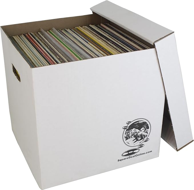 Durable Set of 10 12 inch Vinyl Record Storage Boxes - Heavy-Duty Cardboard Construction with Removable Lid - Holds Up to 90 Records Each - Built Tough for Long-Term, Secure Archival Storage - #12BC13