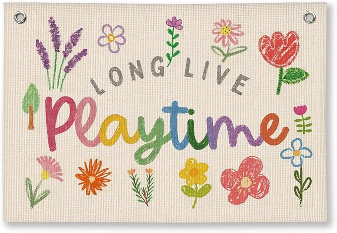 Playroom Flower Wall Decor, Toddler Playroom Decor Hanging Linen Banner,Play Room Wall Decor for Nursery Nursery, 20x30 Inch