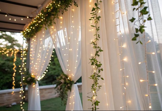 Solhice LED Curtain Lights Outdoor 12ft x10ft, 360 LED Plug in Hanging String Lights Indoor Bedroom, Twinkle Light Backdrop for Outside Wedding Decor, Warm White (Not Connectable)
