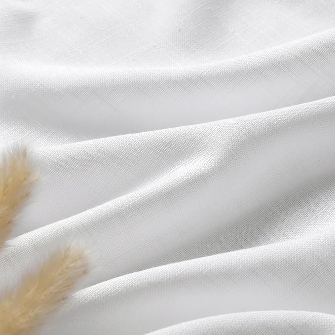 Linen White Curtains 120 Inches Long 2 Panels Set Back Tab Rod Pocket Semi Sheer Cotton Textured Light Filtering Extra Long Curtain Farmhouse High Ceiling Curtains for Living Room 9Ft 40x120