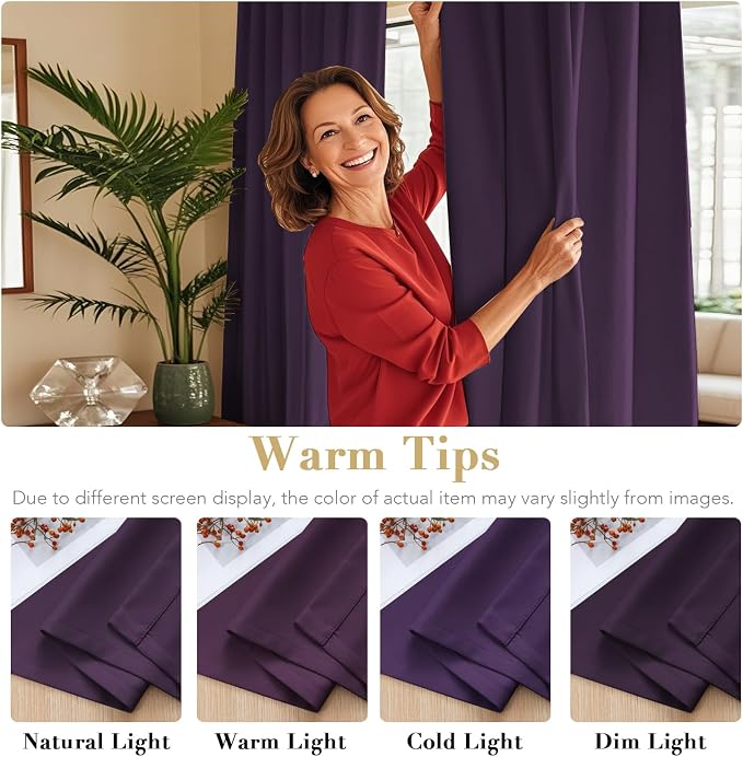 H.VERSAILTEX Blackout Curtains Thermal Insulated Window Treatment Panels Room Darkening Blackout Drapes for Living Room Back Tab/Rod Pocket Bedroom Draperies, 52 x 63 Inch, Plum Purple, 2 Panels
