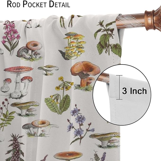 Vintage Botanical Curtains, Rustic Plants Herbs Mushroom Nature Wildflower Print Blackout Window Treatments for Living Room Bedroom Kitchen 84x84in
