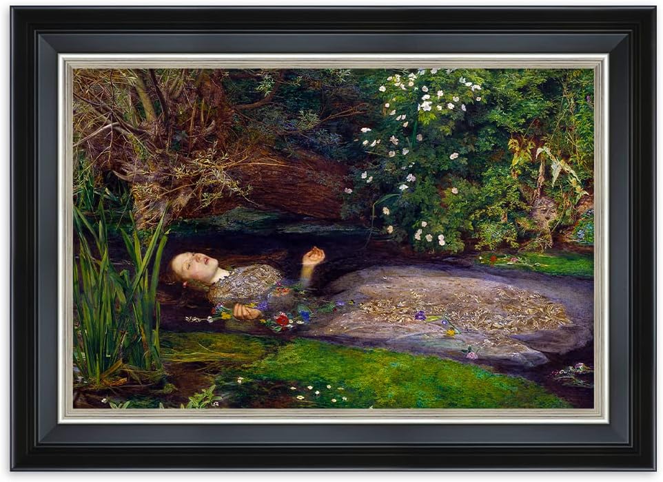 DECORARTS - Ophelia by John Everett Millais. Classical Style Solid Wood Framed, Giclee Prints Professionally Framed for Home and Office Decor. Ready to Hang. Total Size w/Frame: 21.25x15.25
