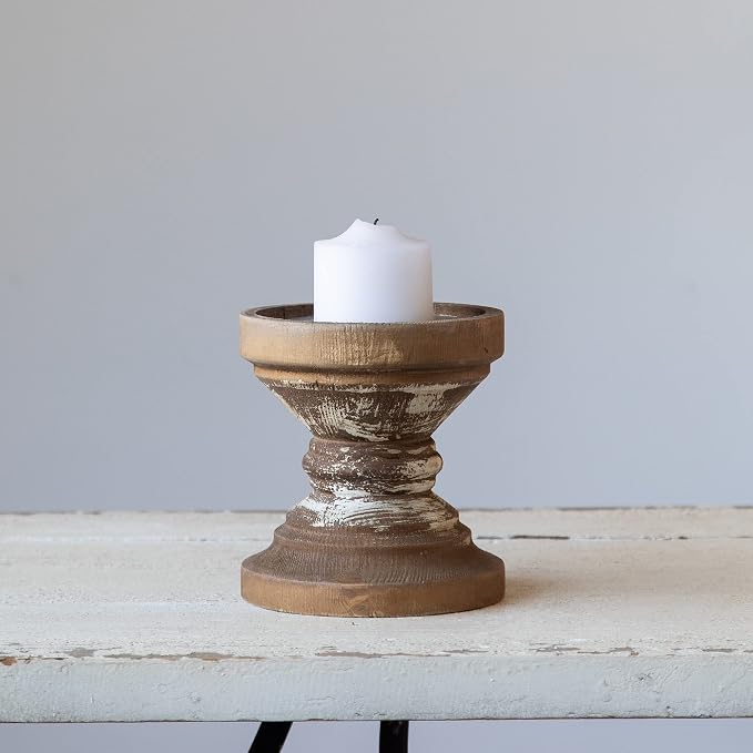 Farmhouse Antique Candle Holder for Pillar Candle, Vintage Wooden Pillar Candle Holder,Rustic Candlestick Holder for Table Centerpiece,Coffee Table Decor (6.7" x 6.7" x 7.1")