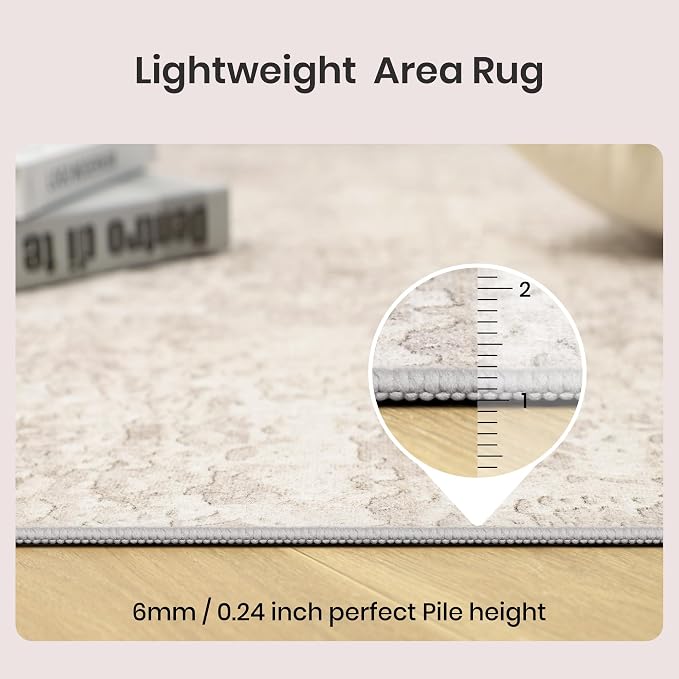 Art&Tuft Washable Rug, Ultra Thin Anti-Slip Backing Abstract 9x12 Area Rug, Low Pile Area Rugs 9x12 Living Room, Stain Resistant Foldable Machine Washable Area Rug (9'x12', Beige)