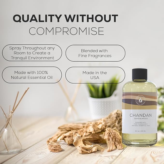 Aroma Country Chandan Luxury Diffuser Oil Refill (8.5 Fl Oz) | Hotel-Inspired • Long-Lasting Home Fragrance • for Aromatherapy, Reed Diffusers, Diffuser Machines & Room Sprays