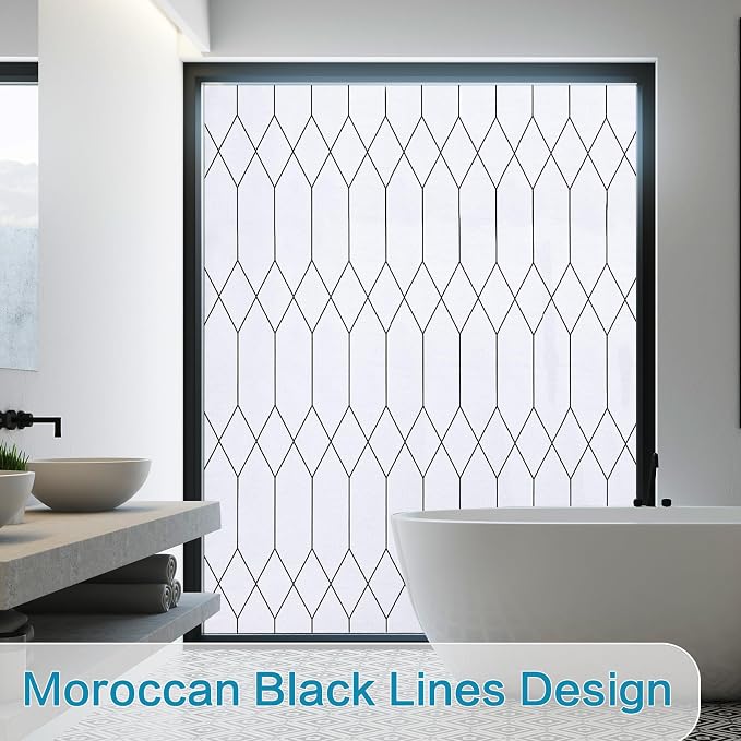 Windimiley Window Privacy Film Stained Glass Static Clings, Bathroom Frosted Leaded Decorative Window Stickers, UV Heat Blocking Opaque Removable for Home Door Coverings (23.6 x 78.7 in,White)
