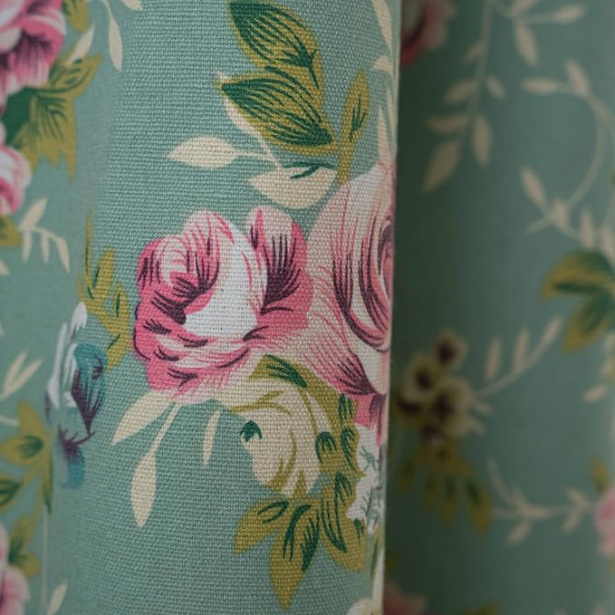 OYX Floral 63 Inch Curtains for Living Room Green Drapes Bedroom Semi Sheer Rod Pocket Short Window Curtains 2 Panel Sets Boho Farmhouse Vintage Light Filtering Window Treatments