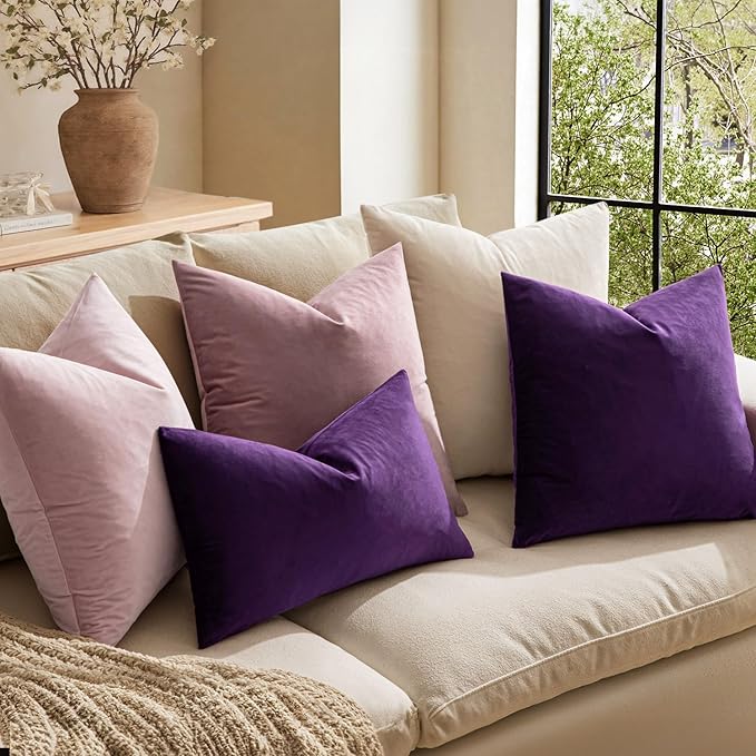 MIULEE Velvet Throw Pillow Covers 26x26 Inch, Pack of 2 - Eggplant Purple,Super Soft Decorative Square Euro Cushion Cases Modern Luxury Spring Home Decor for Bed,Bedroom, Sofa,Couch