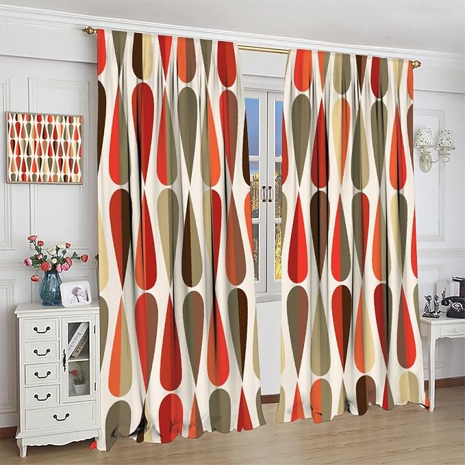 JESTRONRY Mid Century Curtains,Modern Abstract Triangular Retro Design Room Darkening Door Window Rod Pocket Curtain for Living Room Bedroom Kitchen Bathroom 63x63in